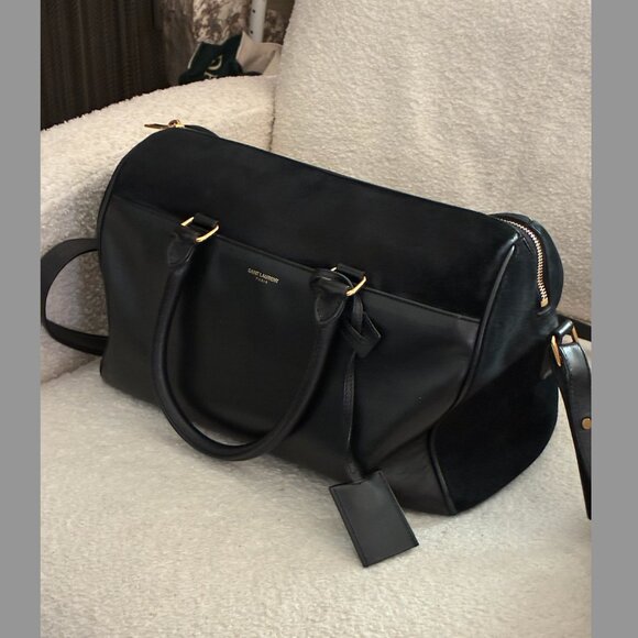 Saint Laurent Duffle 6 – Black Suede w/Leather Front Pocket & Trim - Picture 9 of 16